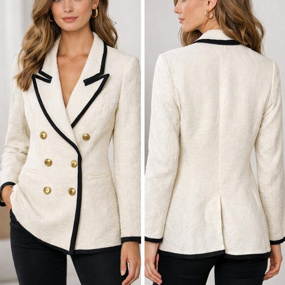 Express Jackets & Blazers - Express Women's White Tweed Double Breasted Button Blazer Size Medium